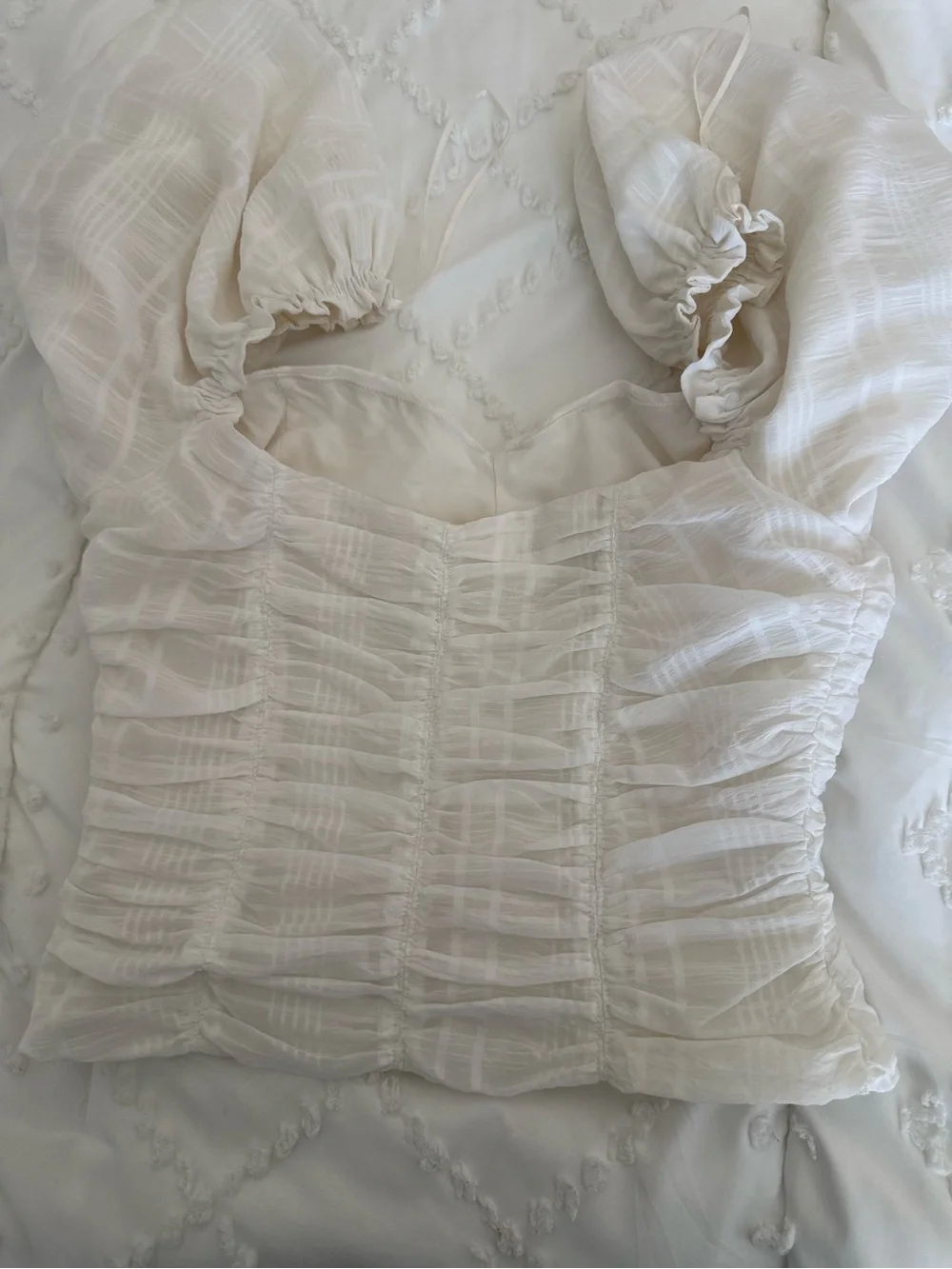 Astr Soft Ruched Puff-Sleeve Cream Top
